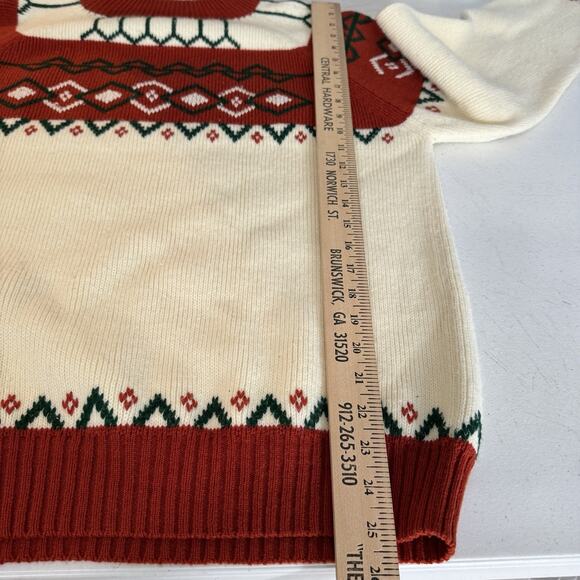 Vintage JCPenney Fair Isle Mock Neck Sweater XL Cream Brown Ski Resort Retro - Picture 9 of 10